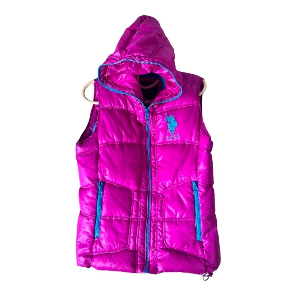 US Polo Assn Hot Pink Turquoise Full Zipper Puffer Vest Size Medium